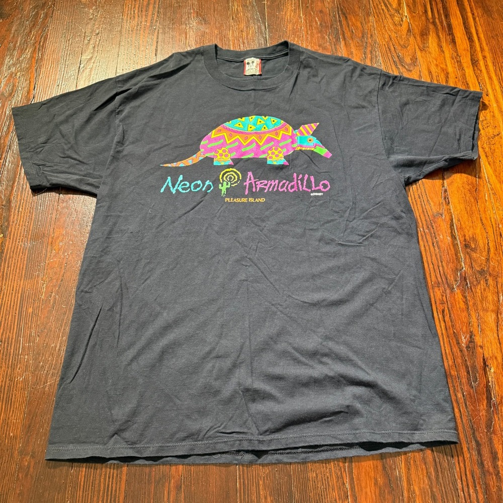 Vintage Disney Neon Armadillo T-Shirt Mens L Black Pleasure Island 90s